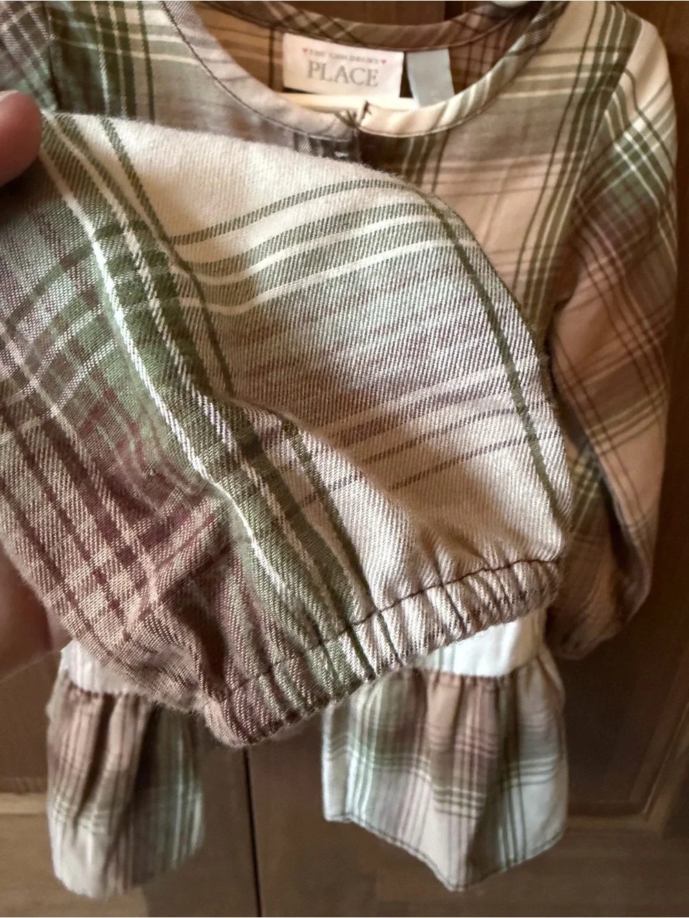 The Children's Place Girls Green Plaid Flannel Tiered Ruffle Shirt Dress, Sz 2T